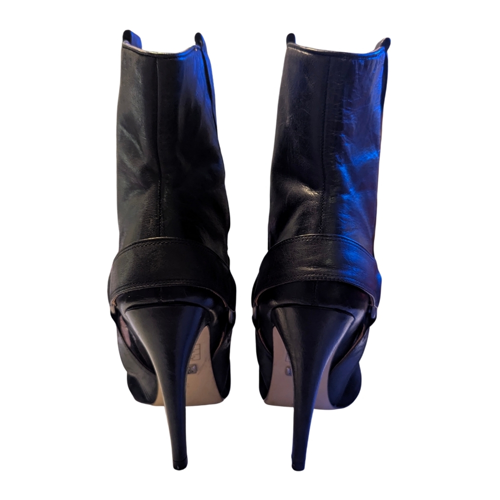 Buffalo London Womens Black Leather Suede Biker Ankle Stiletto Boots Sz 6.5/37 - Picture 3 of 9